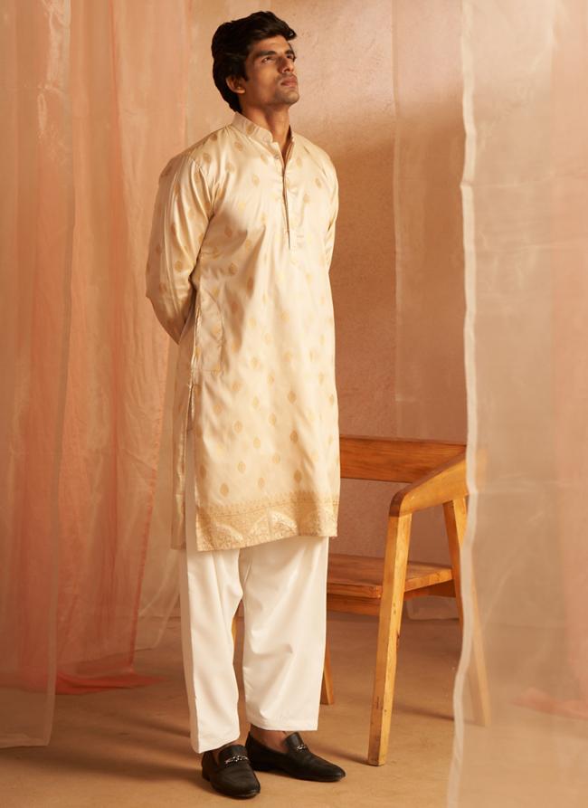 Viscose Off White Eid Wear Wevon Designer Readymade Kurta Pajama